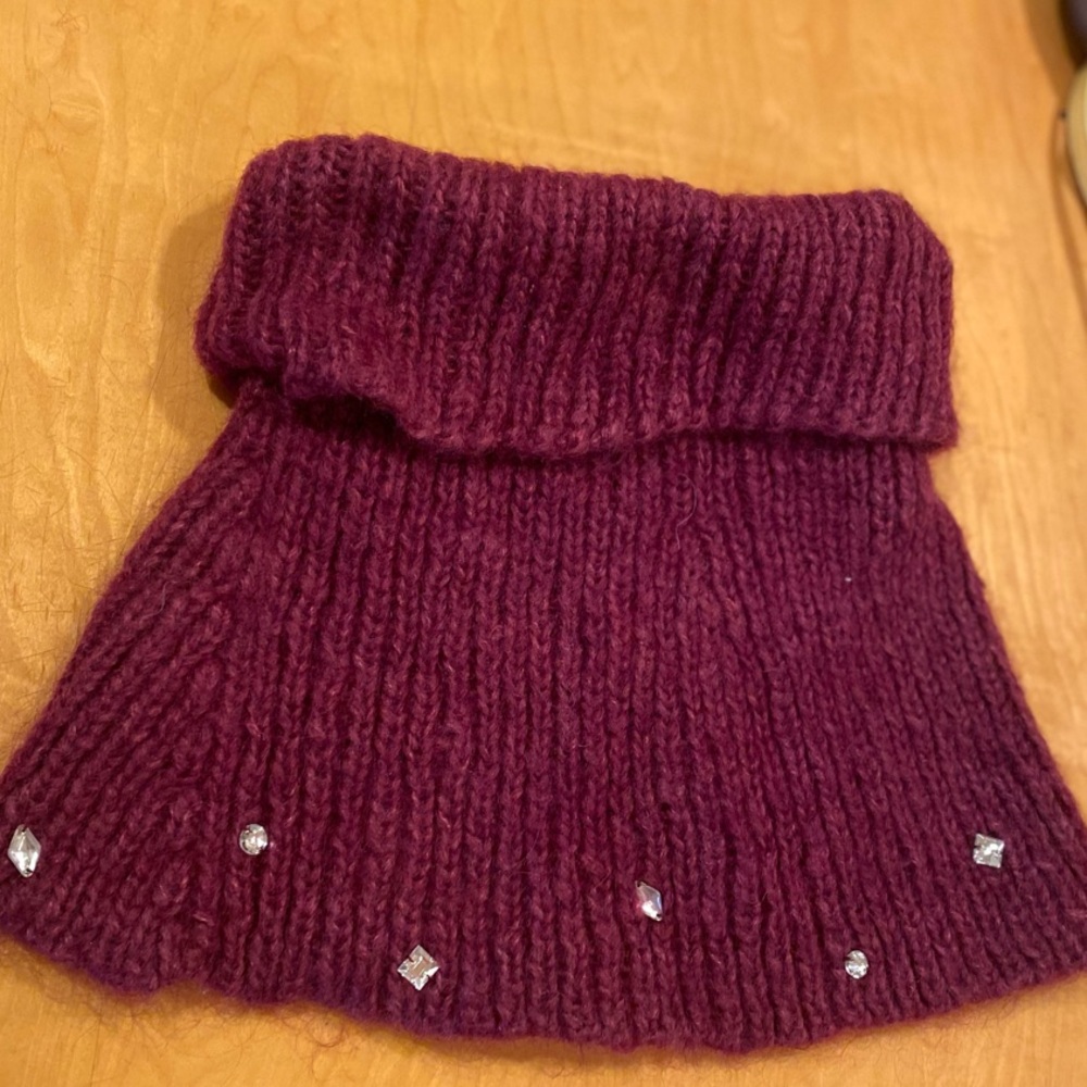Elizabeth Gillet Chunky Infinity Plum Knit Scarf with Rhinestone Details